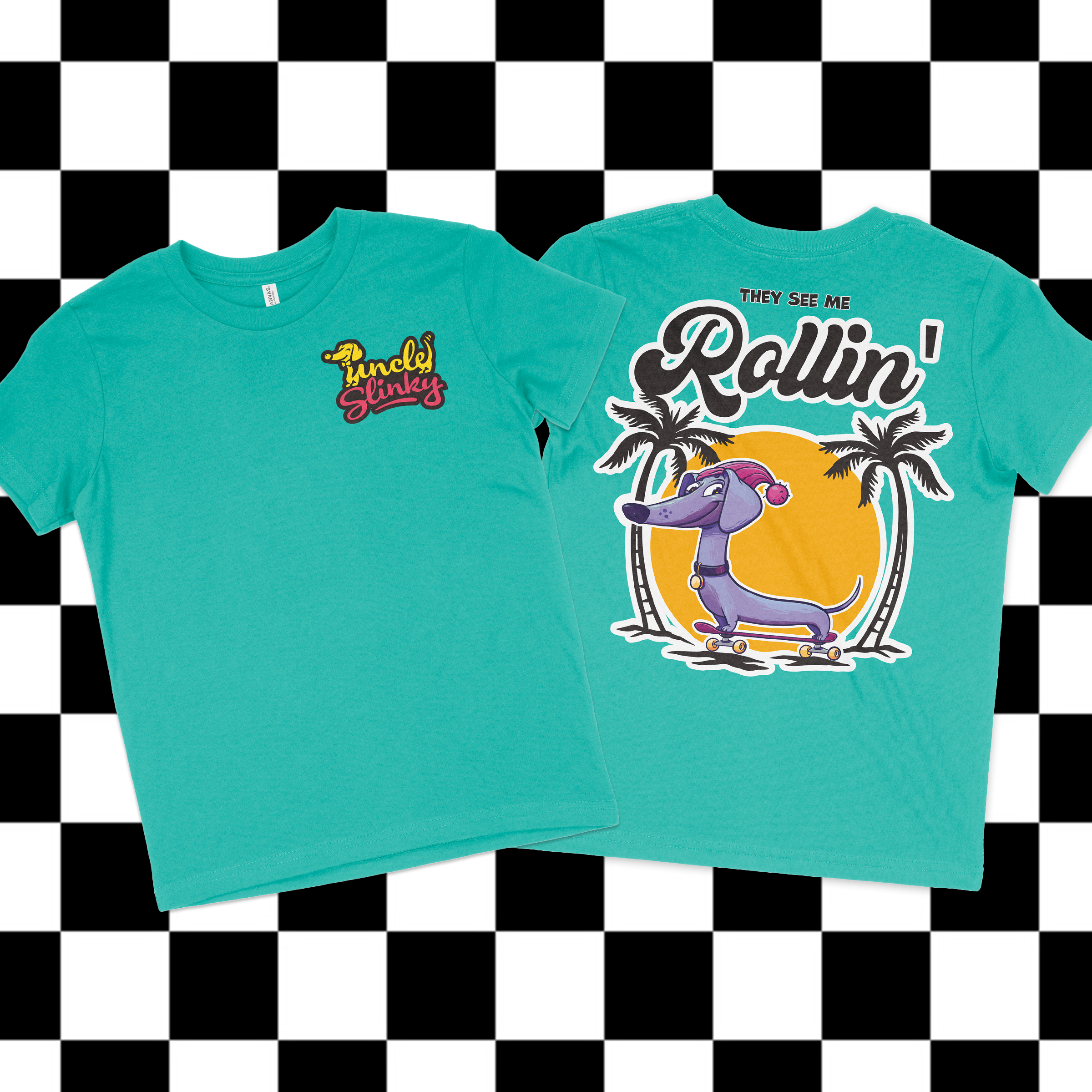 turquoise t shirt with dachshund cartoon